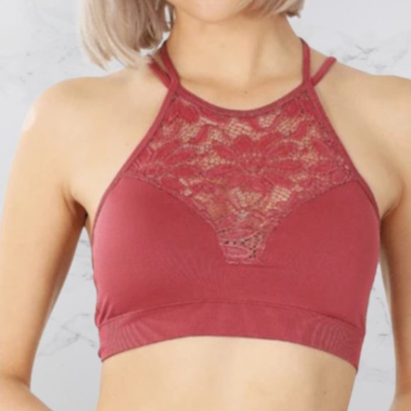 Zenana Outfitters Other - Fired Brick High Neck Lace Bralette